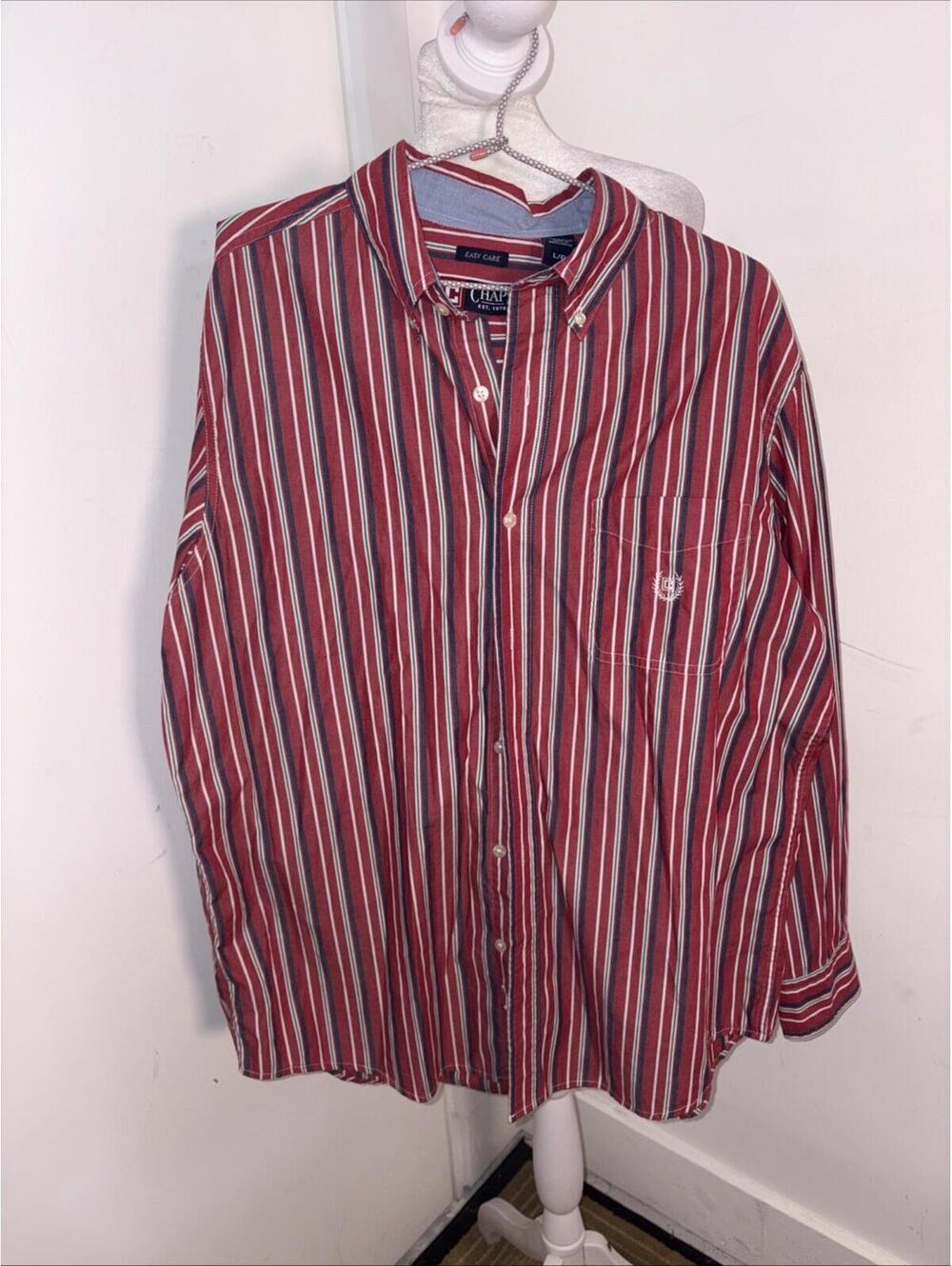 Polo Ralph Lauren Shirt Mens Large Long Sleeve Custom‎ Fit Striped Red Vintage